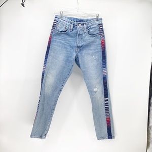 LEVI'S 501 Skinny Made & Crafted Fabric Embellished Distressed Jeans patriotic